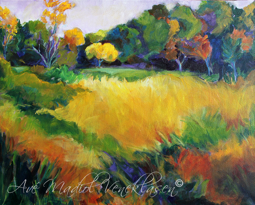 Ave Madiol Veneklasen Landscapes Oh Wow A Yellow Tree 20×16 Plein Air Acrylic