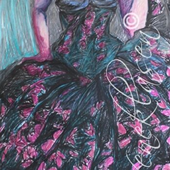 Black Fishnet with Magenta Flowers