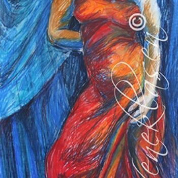 The Red Folds Against a Blue Curtain