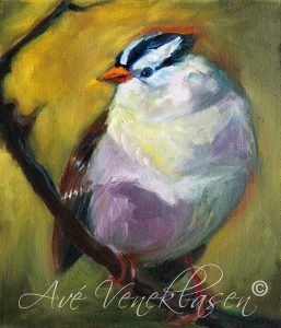 Ave_Veneklasen_BirdsWhiteCrownedSparrow_OilPainting
