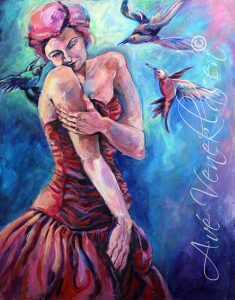 Ave_Veneklasen_BirdsWomenInPinkWBirds_Acrylic